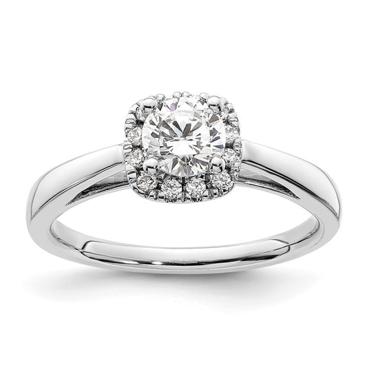 14k White Gold Round Halo Simulated Diamond Engagement Ring