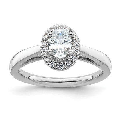 14k White Gold Oval Halo Simulated Diamond Engagement Ring