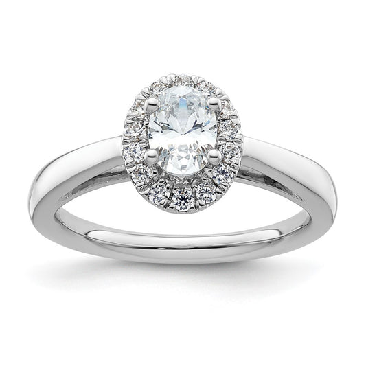 14k White Gold Oval Halo Simulated Diamond Engagement Ring