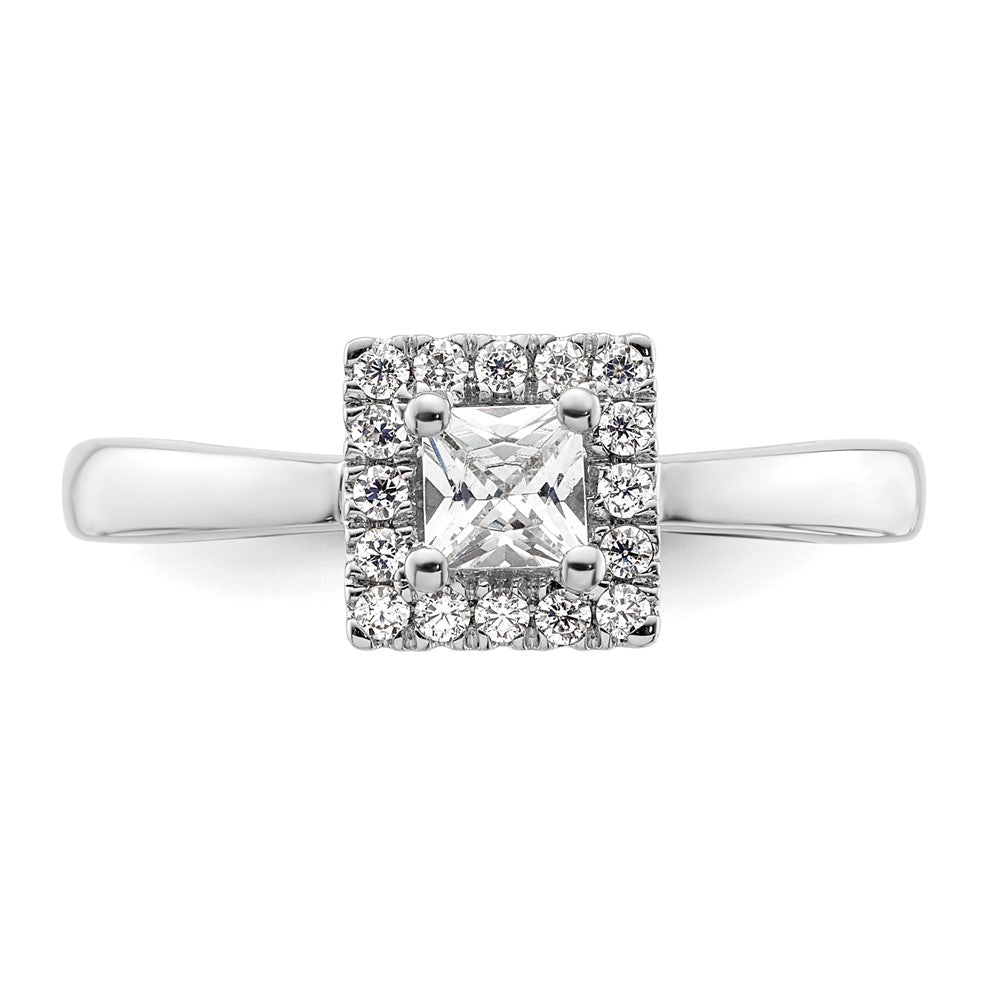 14k White Gold Princess Halo Simulated Diamond Engagement Ring