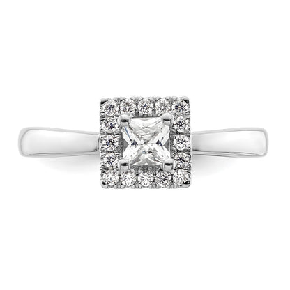 14k White Gold Princess Halo Simulated Diamond Engagement Ring
