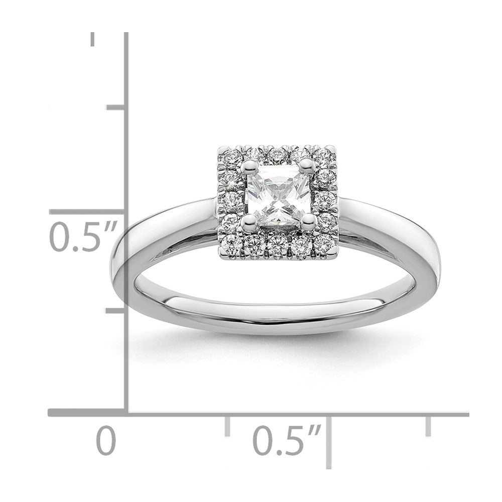 14k White Gold Princess Halo Simulated Diamond Engagement Ring