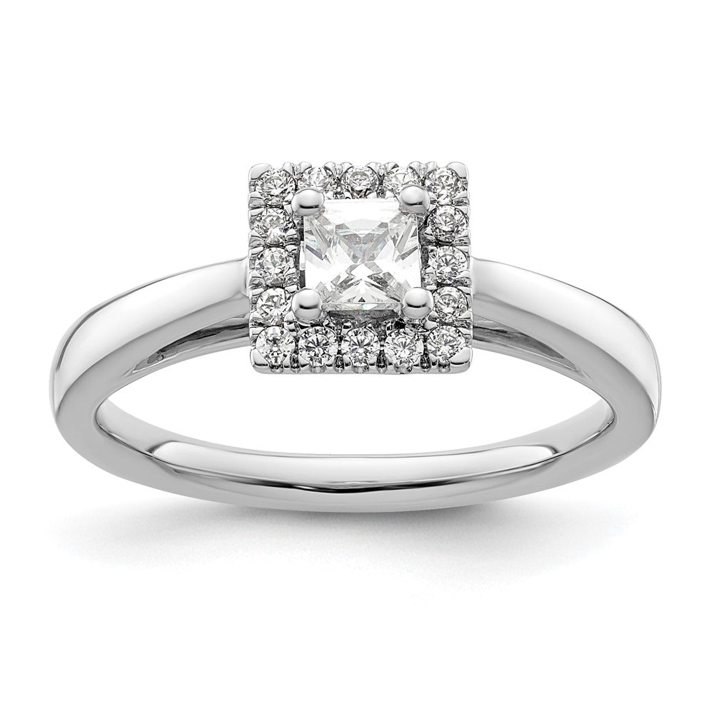 14k White Gold Princess Halo Simulated Diamond Engagement Ring