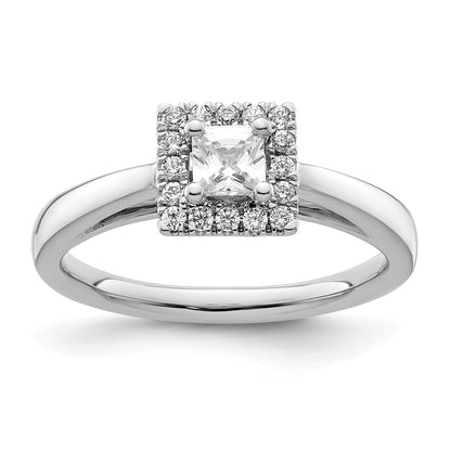 14k White Gold Princess Halo Simulated Diamond Engagement Ring