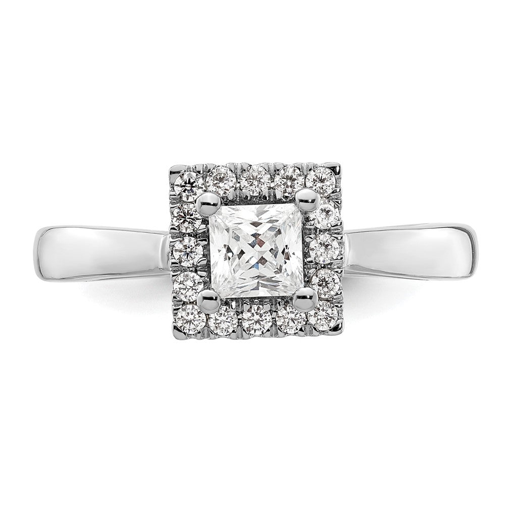 14k White Gold Princess Halo Simulated Diamond Engagement Ring