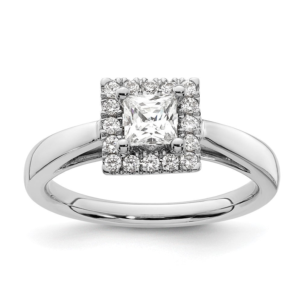 14k White Gold Princess Halo Simulated Diamond Engagement Ring