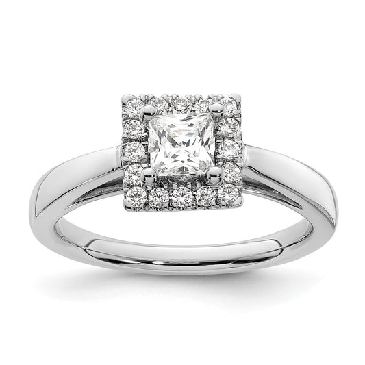 14k White Gold Princess Halo Simulated Diamond Engagement Ring