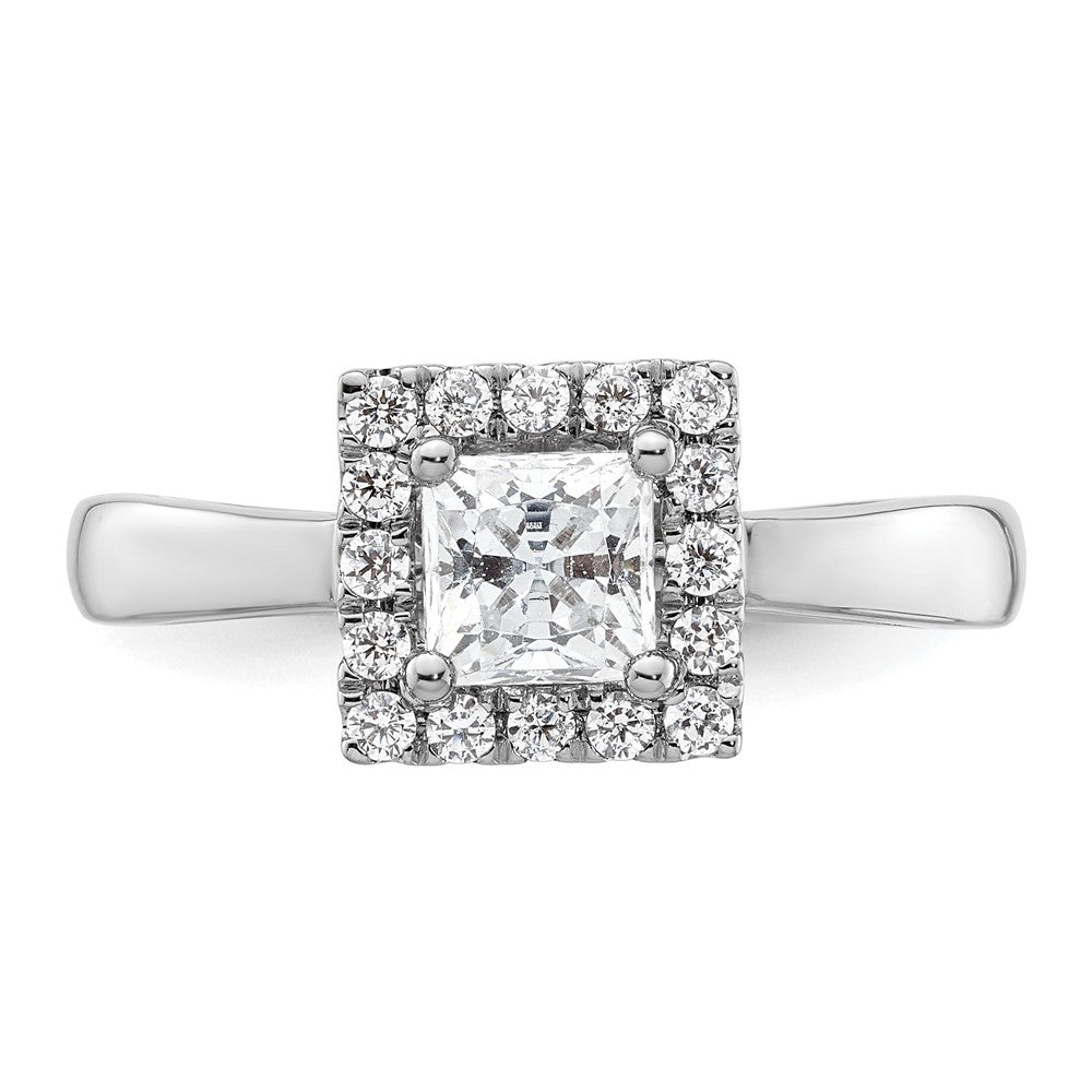0.75ct. CZ Solid Real 14K White Gold Princess Halo Engagement Ring