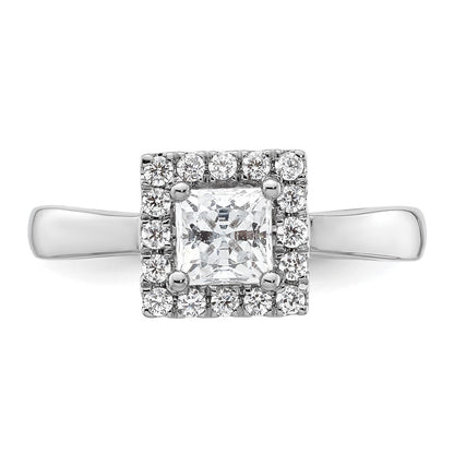 0.75ct. CZ Solid Real 14K White Gold Princess Halo Engagement Ring