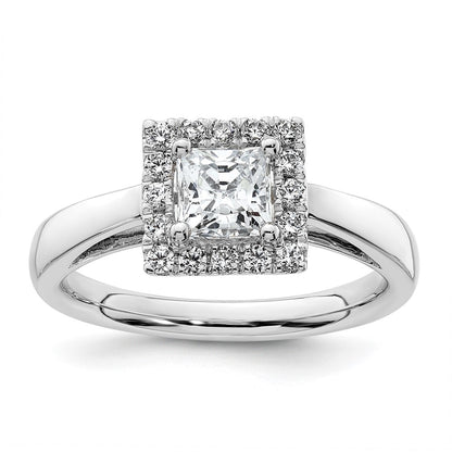 0.75ct. CZ Solid Real 14K White Gold Princess Halo Engagement Ring