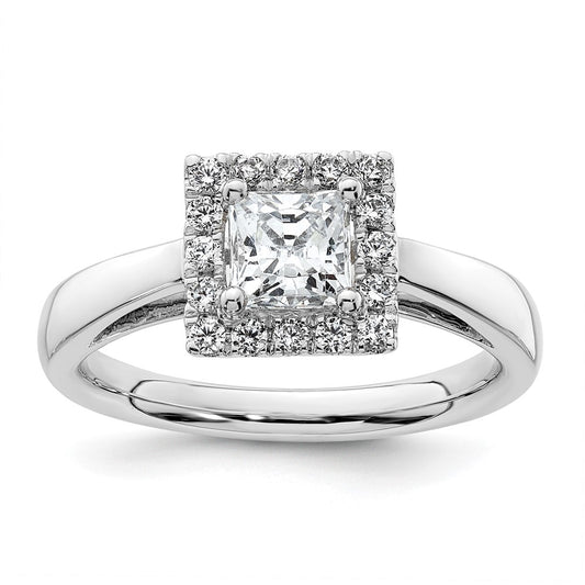 0.75ct. CZ Solid Real 14K White Gold Princess Halo Engagement Ring
