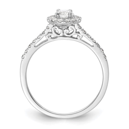 14k White Gold Round Halo Simulated Diamond Engagement Ring