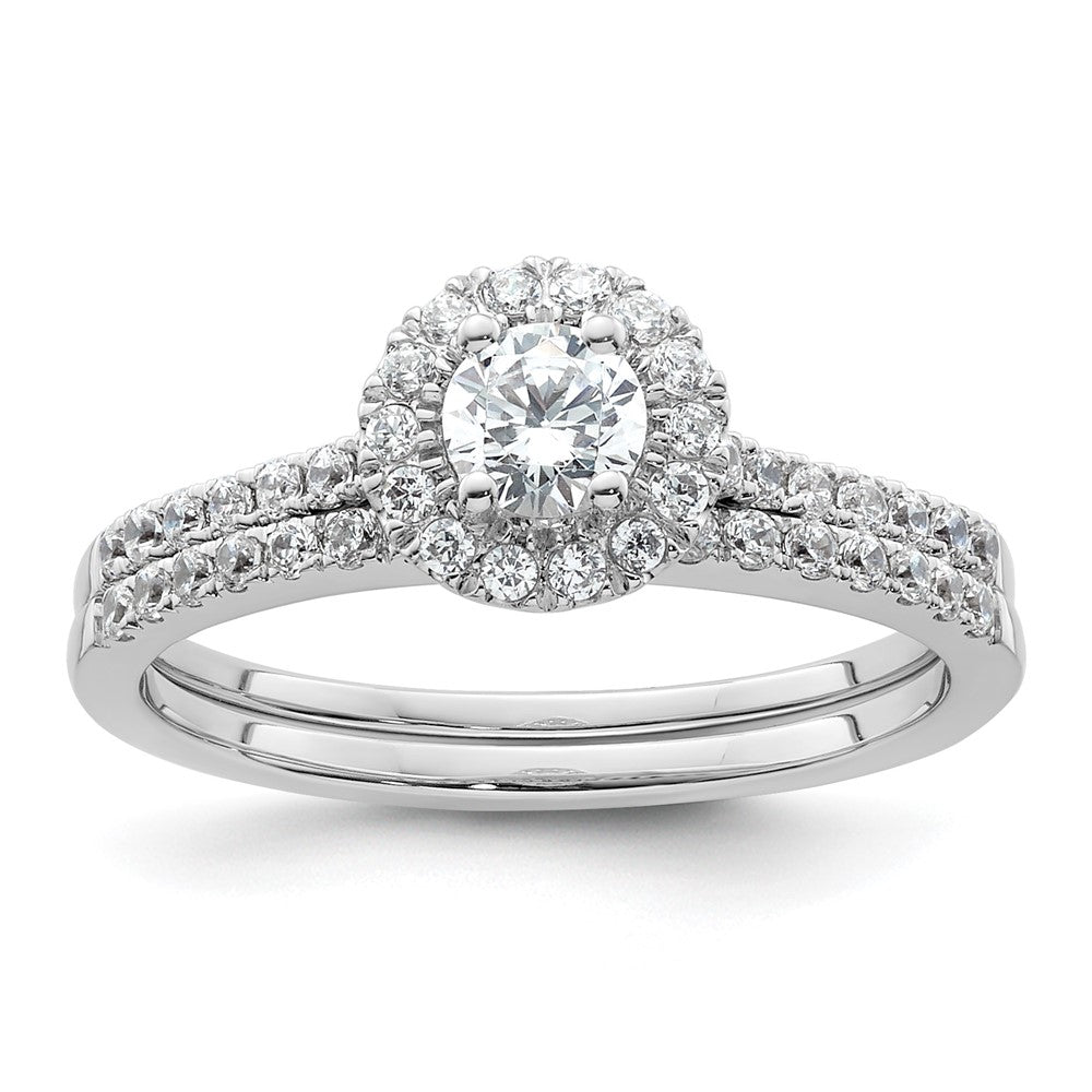 14k White Gold Round Halo Simulated Diamond Engagement Ring