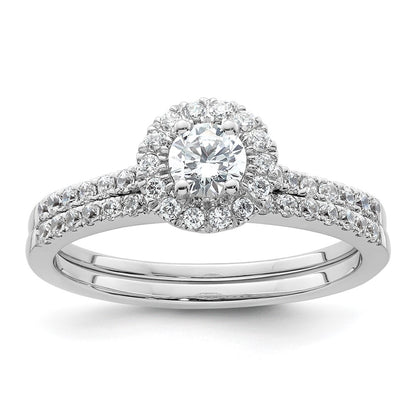 14k White Gold Round Halo Simulated Diamond Engagement Ring