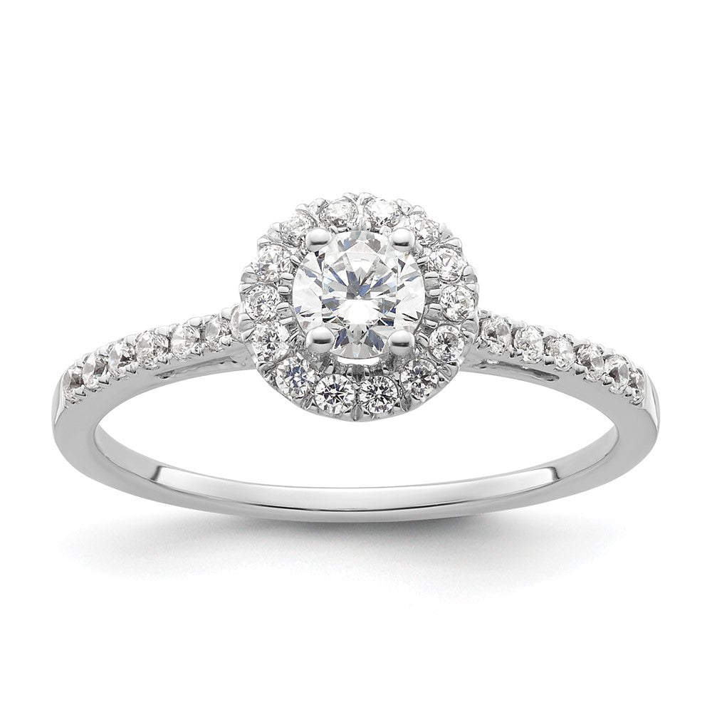 14k White Gold Round Halo Simulated Diamond Engagement Ring