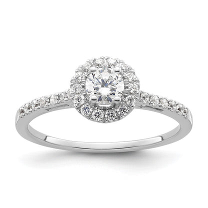 14k White Gold Round Halo Simulated Diamond Engagement Ring