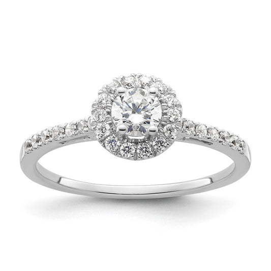 14k White Gold Round Halo Simulated Diamond Engagement Ring