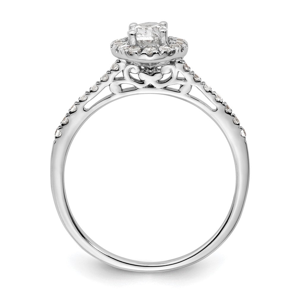 14K White Gold Halo (Holds 1/2 Carat (6X4mm) Oval Center) 1/4 Diamond Semi Mount Engagement Ring