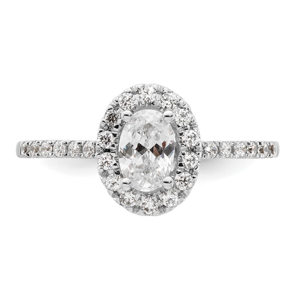 14K White Gold Halo (Holds 1/2 Carat (6X4mm) Oval Center) 1/4 Diamond Semi Mount Engagement Ring