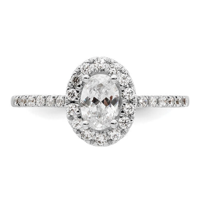 14K White Gold Halo (Holds 1/2 Carat (6X4mm) Oval Center) 1/4 Diamond Semi Mount Engagement Ring