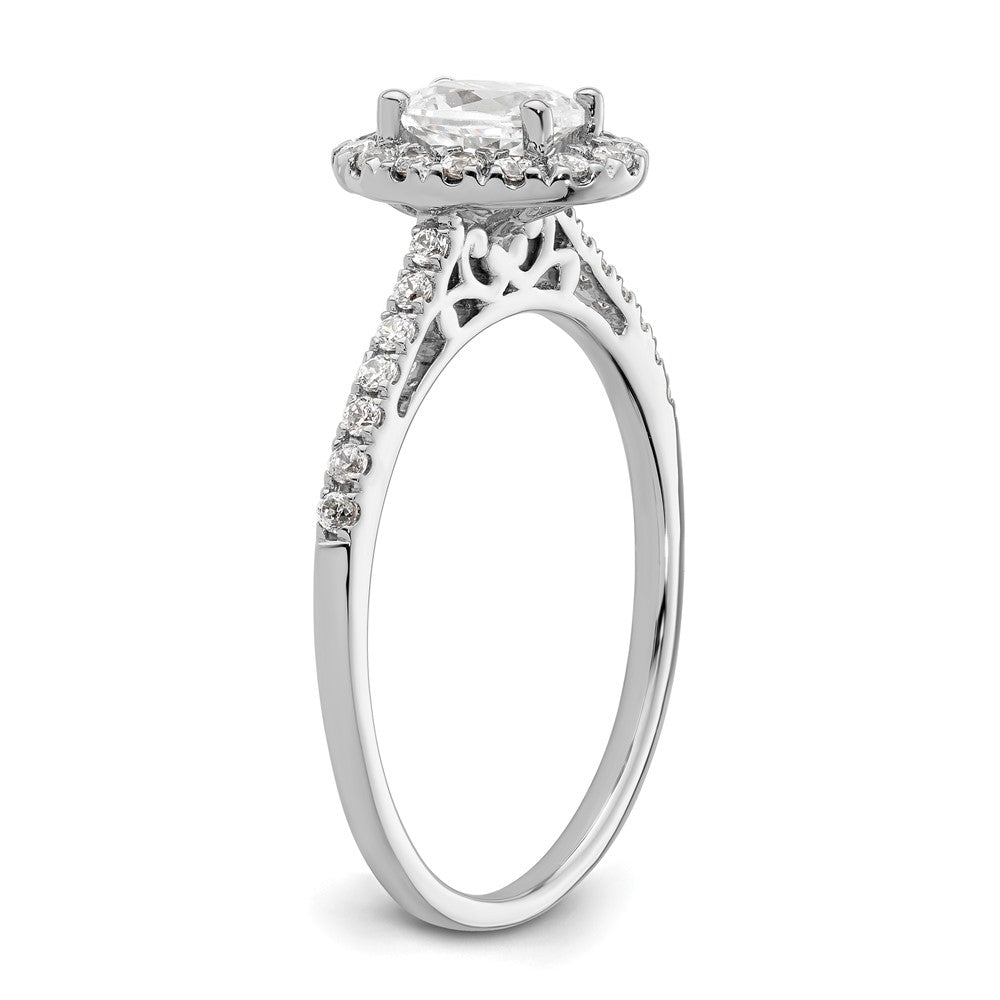 14K White Gold Halo (Holds 1/2 Carat (6X4mm) Oval Center) 1/4 Diamond Semi Mount Engagement Ring