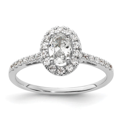 14K White Gold Halo (Holds 1/2 Carat (6X4mm) Oval Center) 1/4 Diamond Semi Mount Engagement Ring