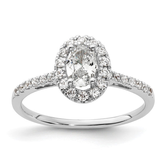 14K White Gold Halo (Holds 1/2 Carat (6X4mm) Oval Center) 1/4 Diamond Semi Mount Engagement Ring