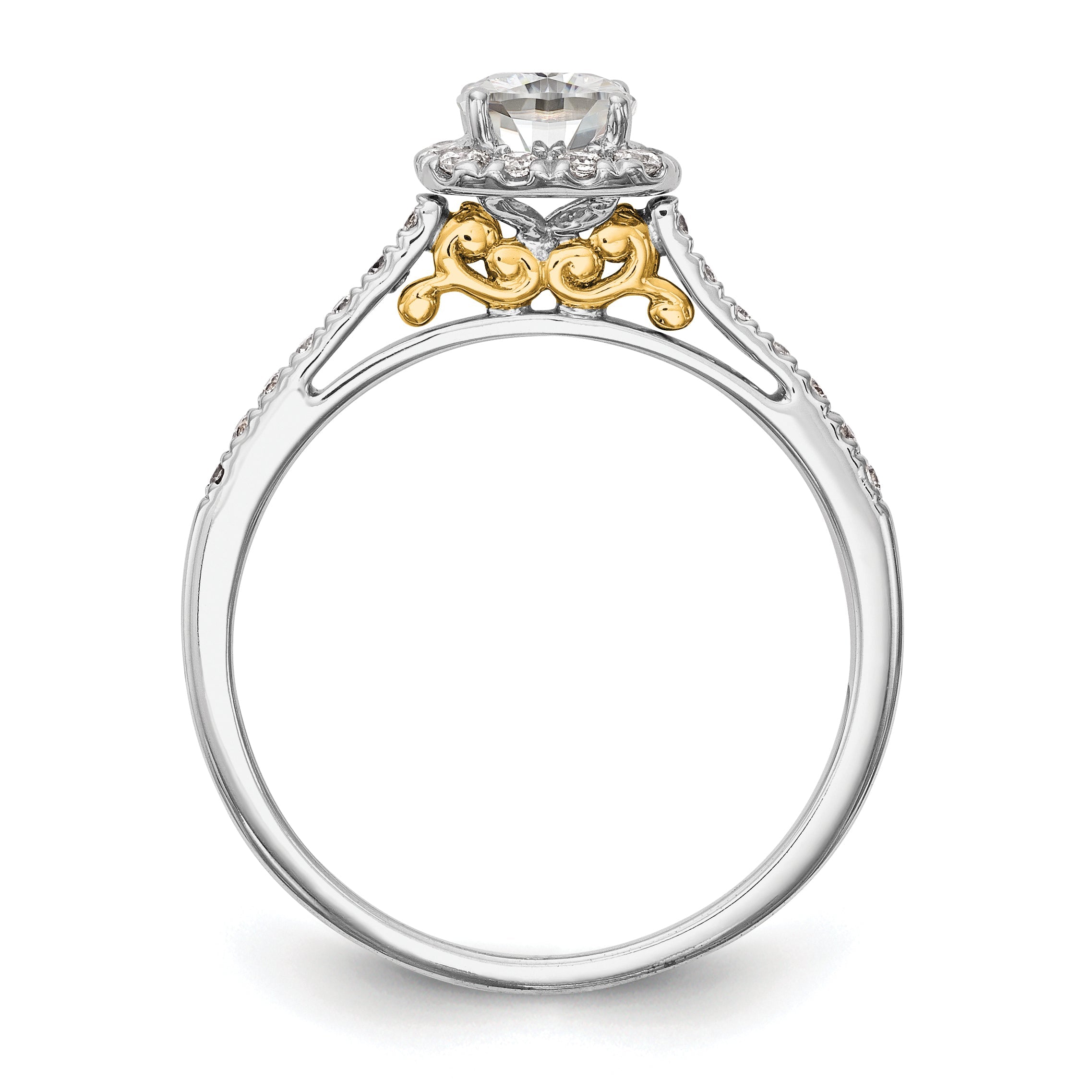 14K Two Tone Halo (Holds 1 Carat (5.3mm) Cushion Center) 1/4 Diamond Semi Mount Engagement Ring