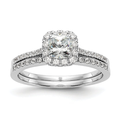 14K Two Tone Halo (Holds 1 Carat (5.3mm) Cushion Center) 1/4 Diamond Semi Mount Engagement Ring