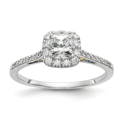 14K Two Tone Halo (Holds 1 Carat (5.3mm) Cushion Center) 1/4 Diamond Semi Mount Engagement Ring