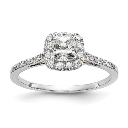 14K Two Tone Halo (Holds 1 Carat (5.3mm) Cushion Center) 1/4 Diamond Semi Mount Engagement Ring