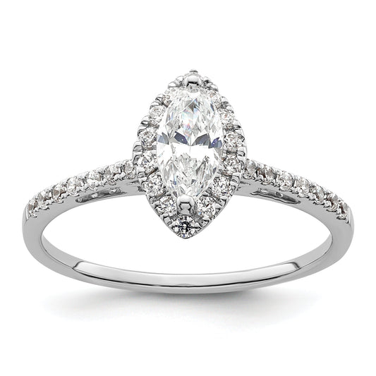 14K White Gold Halo (Holds 1/3 Carat (7.0X3.5mm) Marquise Center) 1/4 Diamond Semi Mount Engagement Ring
