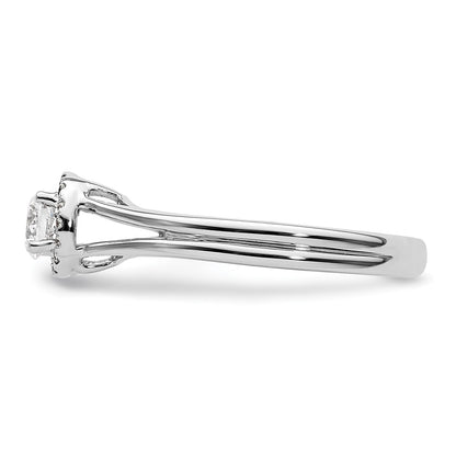 14k White Gold Round Halo Simulated Diamond Split Shank Engagement Ring