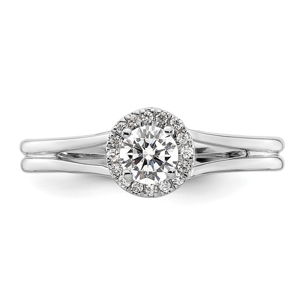 14k White Gold Round Halo Simulated Diamond Split Shank Engagement Ring