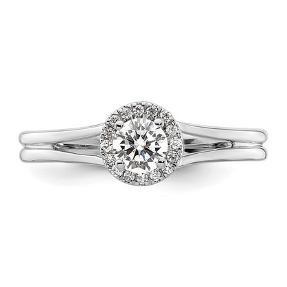 14k White Gold Round Halo Simulated Diamond Split Shank Engagement Ring