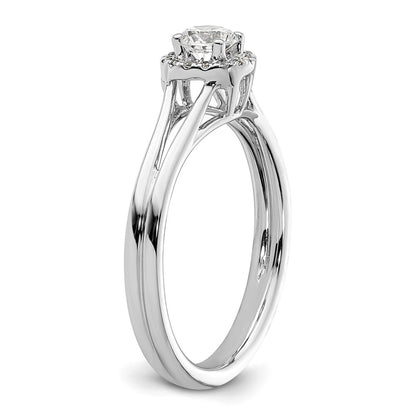 14k White Gold Round Halo Simulated Diamond Split Shank Engagement Ring