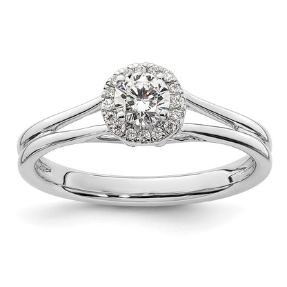 14k White Gold Round Halo Simulated Diamond Split Shank Engagement Ring
