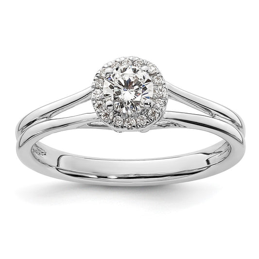 14k White Gold Round Halo Simulated Diamond Split Shank Engagement Ring