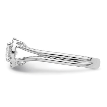 14k White Gold Round Halo Simulated Diamond Split Shank Engagement Ring