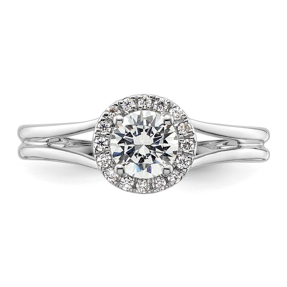 14k White Gold Round Halo Simulated Diamond Split Shank Engagement Ring