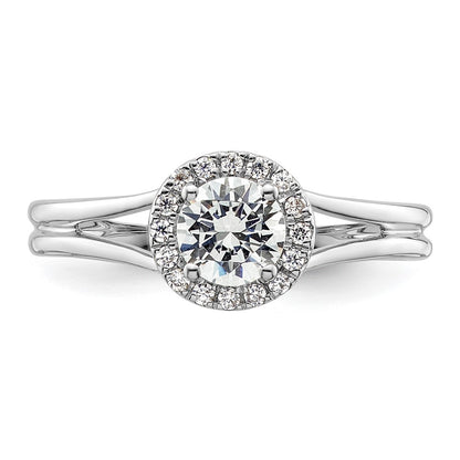14k White Gold Round Halo Simulated Diamond Split Shank Engagement Ring