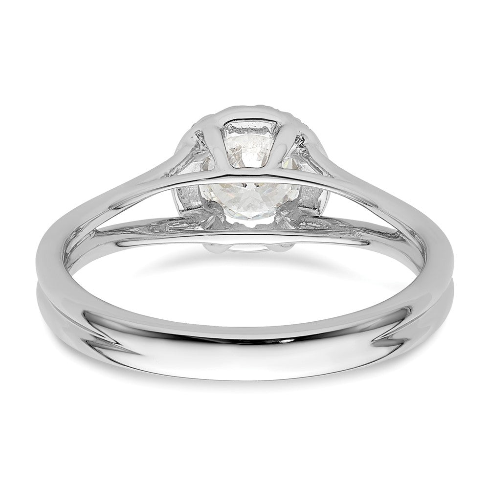 14k White Gold Round Halo Simulated Diamond Split Shank Engagement Ring