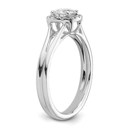 14k White Gold Round Halo Simulated Diamond Split Shank Engagement Ring