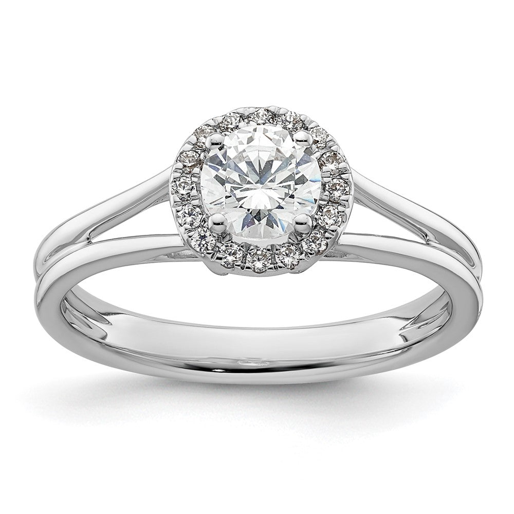 14k White Gold Round Halo Simulated Diamond Split Shank Engagement Ring