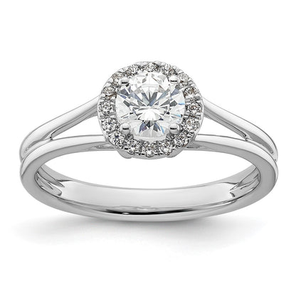 14k White Gold Round Halo Simulated Diamond Split Shank Engagement Ring