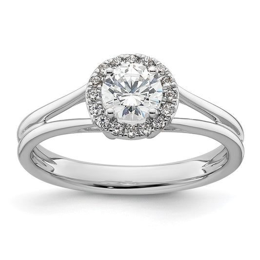 14k White Gold Round Halo Simulated Diamond Split Shank Engagement Ring