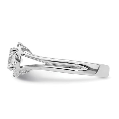 14k White Gold Round Halo Simulated Diamond Split Shank Engagement Ring