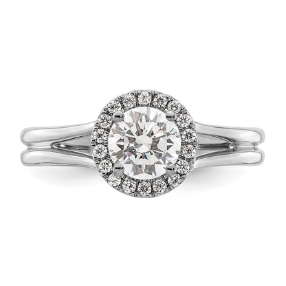 14k White Gold Round Halo Simulated Diamond Split Shank Engagement Ring