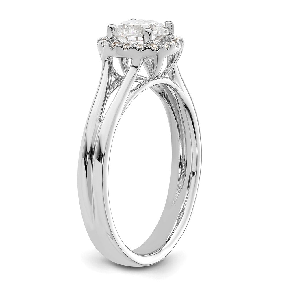 14k White Gold Round Halo Simulated Diamond Split Shank Engagement Ring