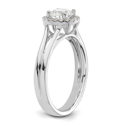 14k White Gold Round Halo Simulated Diamond Split Shank Engagement Ring